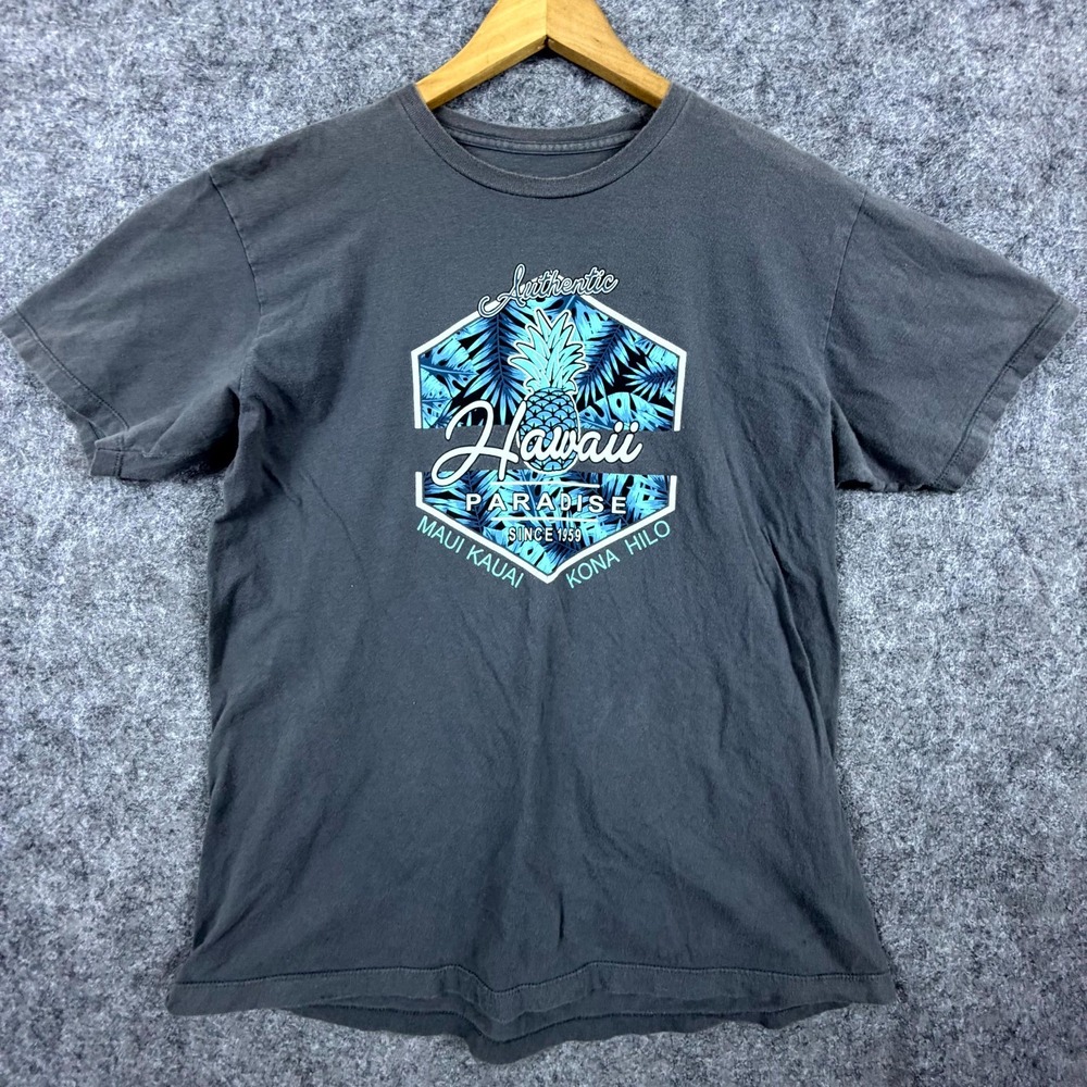 Authentic T-Shirt Mens M Gray Hawaii Paradise Pineapple Graphic Crew Neck Short